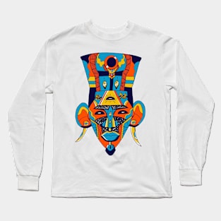 Orange Blue African Mask 6 Long Sleeve T-Shirt